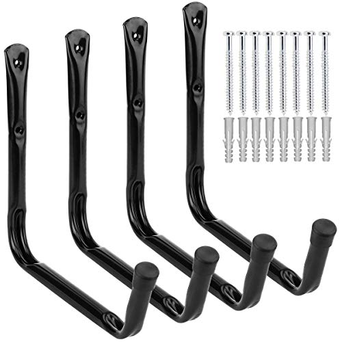 Heavy Duty Giant Garage Storage Hook Wall Mounted Utility Hanging Rack for Surfboard,Ladder,Kayak (4 Pcs Black 10