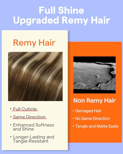 Image of Full Shine 24 Inch Real Hair Extensions Clip in Human Hair for Long Hair | Brown Roots Honey Blonde, Remy Clip in Hair Extensions, Double Weft, Invisible Straight, 7 Pcs 120g