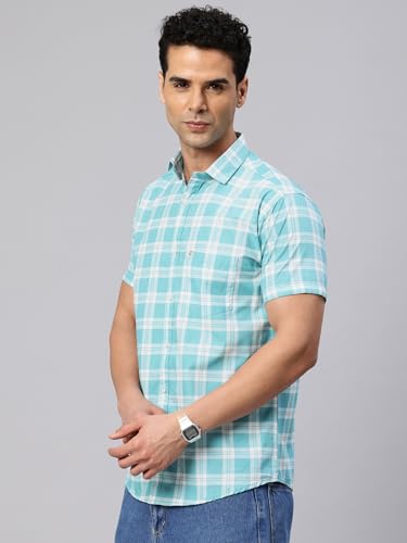 Image of Majestic Man Slim Fit Pure Cotton Checked Half Sleeve Casual Shirt