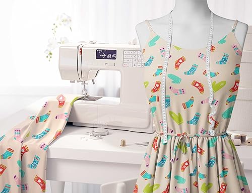 Image of Soimoi White Silk Fabric Socks & Gloves Folk Art Print Sewing Fabric Meter 42 Inch Wide