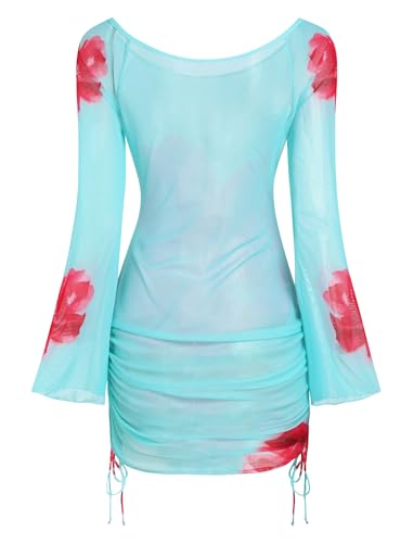 Image of ZAFUL Womens Swimsuit Cover Up Dress Off Shoulder Hollow Coverup Bathing Suit Mesh Swim Beach Dress