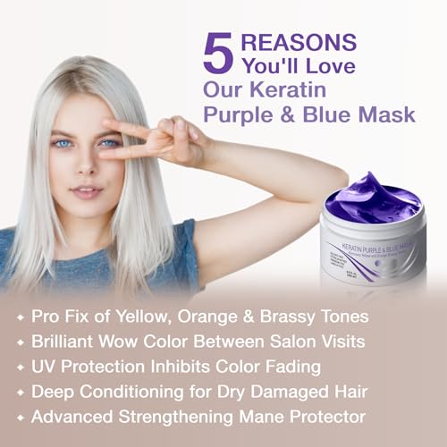 Vitamins Hair Cosmetics KERATIN_PURPLE_THIN_MASK Vitamins Keratin Purple Hair Mask - Violet Blue Protein Deep Conditioner Treatment - Toner For Blonde Platinum Silver Gray Ash Or Brown Colored Dry And Damaged Brassy Hair thumb #1