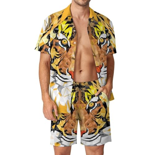 Chemise Hawaïenne Homme pour Soirée Plage avec Ensemble Short et Pantalon Doré S