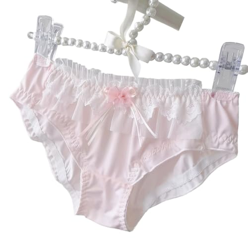 Image of EasyTalk Womens Cute Knickers, Elegant Satin Panties with Lace Trim, Bow Detail, Floral Embroidered Waistband, Romantic Valentine's Day Collection, Milk Silk Fabric,M,XB016-P