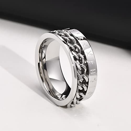 MPRAINBOW Anel giratório de runas viking nórdico – anel giratório de 8 mm de aço inoxidável, anel de