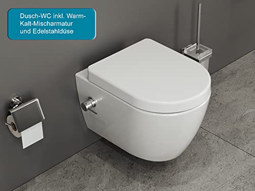 Aqua Bagno | Taharet Toilette mit Bidet-Funktion, Absenkautomatik, spülrandlos, hochwertige weiße Keramik | 51,5 cm kurz – Bild 3