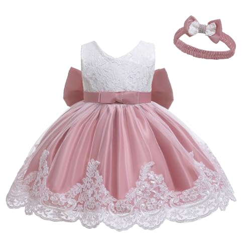 LZH Baby Girls Ruffle Lace Backless with Headwear,Bowknot Flower Dresses Pageant Party Wedding Baby Girl Christmas Dress3