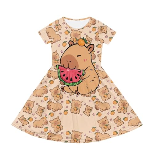 Girls Dresses Kids Toddler Casual Short Sleeve Midi Dress with Pockets for 2-14Y4