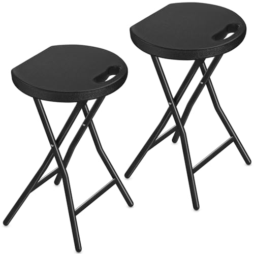 Image of Portable Folding Chair with Handle, Heavy Duty Round Fold Stool Chair | 500lbs Capacityfor Adults, 18 Inch Foldable Stool for Dorm, Kitchen, Vanity, Church and Outdoor use
