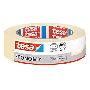 tesa Malerband ECONOMY – Vielseitiges Klebeband für Malerarbeiten ohne Lösungsmittel – Bis zu 4 Tage nach Gebrauch rückstandslos entfernbar, 50 m x 30 mm