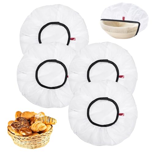 Mispudin 4 Pezzi Cuffie per Lievitazione Pane ø 28 cm, Riutilizzabile Cuffia Alimentare per Lievitazione, Copri Alimenti con Elastico per Banneton, Pane Accessori