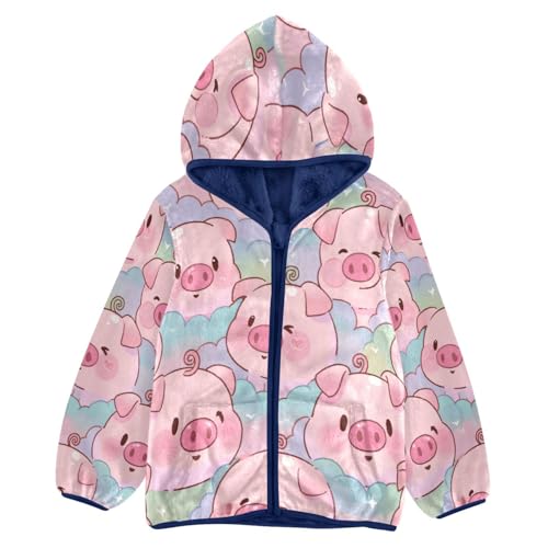 Cute Pink Pigs Pattern Background Toddler Fleece Jacket Girl Boys Hooded Fleece Jacket Coat Warm Outwear Zip-up 3-10T