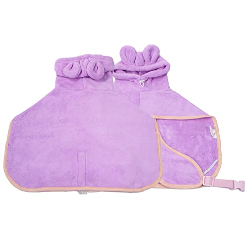 BT Bear Dog Bathrobe,Super Absorbent Dog Quick Drying Microfiber Coat Hooded Bath Towel for Puppy Small Dogs Cat(XS,Purple) - Image 2