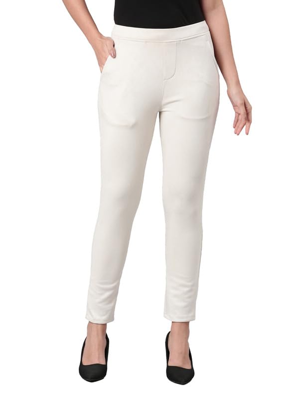 Image of GO COLORS Women Solid Mid Rise Suede Treggings