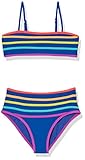 Hobie Girls' Bandeau Bikini Top & Hi Waist Bottom Swimsuit Set, Sea Blue//Smiles for Miles, 8