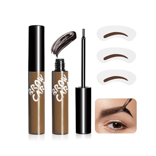 Brow Tattoo Peel Off Tint - Eyebrow Gel Tint with Eyebrow Stencils Long-Lasting Makeup, Brow Gel Eyebrow Tattoos Waterproof, Eye Brow Pencils Create Full Voluminous Brows for Women (Light Brown)