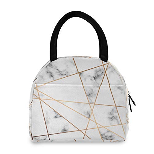 funnyy Marble Gold Glitter Lunch Bag for Women White Tote Insulated Cooler Bag Food Water Resistant Lunch Organizer Thermal Lunch Box Bag with Ice Pack for Adults Girls Children Outdoor Picnic Work