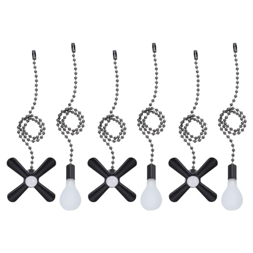 Image of uxcell 13 Inch Ceiling Fan Pull Chain Extender Sets, 6 Pcs Beaded Ball Fan Pull Chain with Decorative Light Bulb and Fan Cord for Ceiling Light Lamp Fans, Black