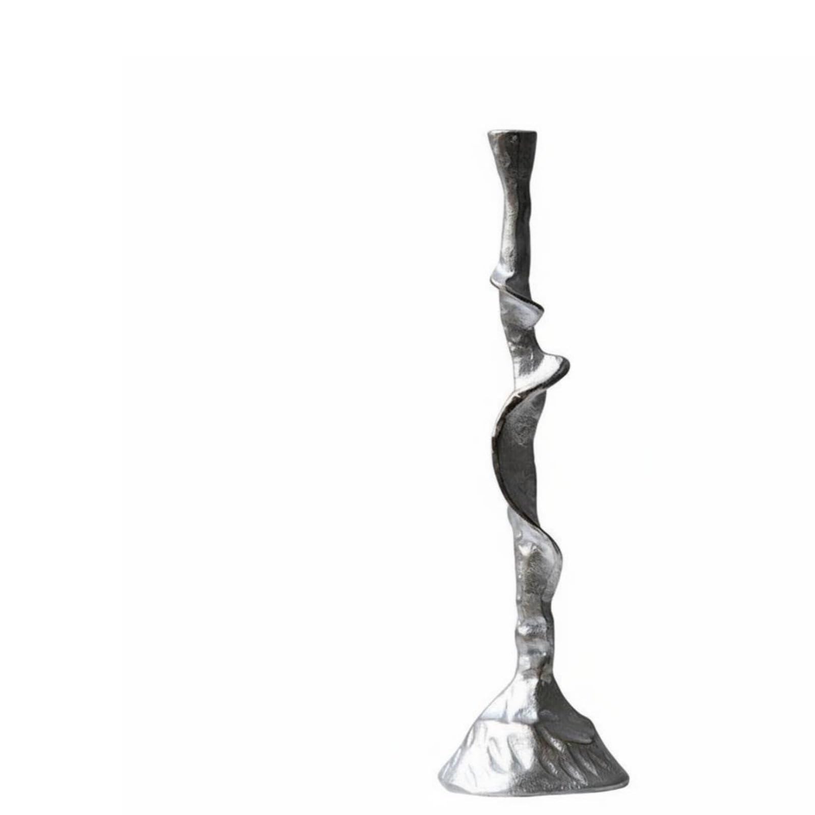 Kerzenständer Vintage Kerzenhalter Metall Kerzenleuchter Tafelkerzenhalter Dekor für Regale Konsolen Skulpturaler Look aus Gussaluminium für Wohnraum, Silber, Groß