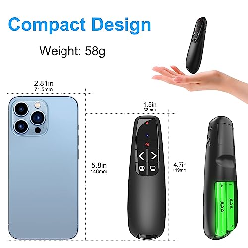 wireless presentation clicker powerpoint presenter remote  usb type c clicker with red laser pointer long range ppt control -power point google slide advancer for mac laptop pc computer keynote