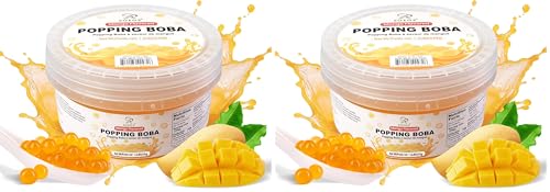 Image of Soeos Mango Popping Boba Pearls, 550g (1.2 lbs) - Bursting Fruit Juice Balls for Bubble Tea, Drinks, Desserts & Frozen Yogurt - Ready-to-Eat, No Cooking Needed (Pack of 2)