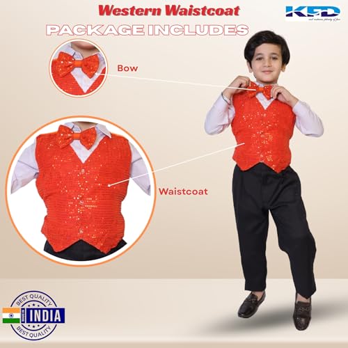 Image of Kaku Fancy Dresses Plain Waistcoat for Kids /Plain Jacket for Kids | Sequin Work Shinning Waist Coat For Annual Day Dance Competition (Only Jacket /Waistcoat - Shirt & Pant Not Included)