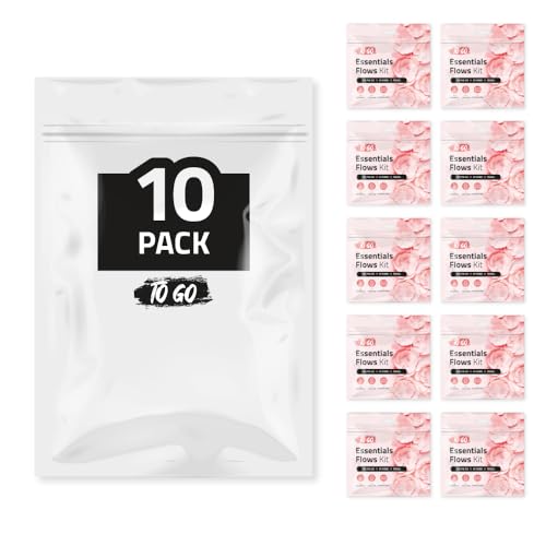 pH Advantage Essential Flows - Kit de período (10 unidades) – 3 pantyliners, 2 maxi almohadillas y toallita femenina | Esenciales de higiene para la escuela, primer período (rojo)