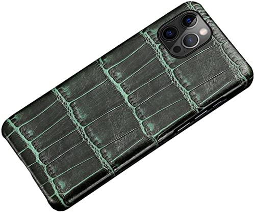 Étui iPhone 12 Pro en cuir crocodile vert avec doublure floquée luxe