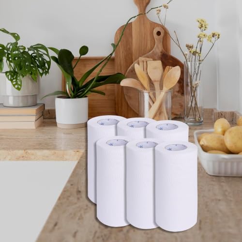 Image of Softouch Kitchen Towel Paper Roll - 2 Ply Tissue Paper Roll, 390 Pulls, 6 Rolls x 65 Sheets, Soft & Absorbent Virgin Cellulose Towels for Kitchen Cleaning