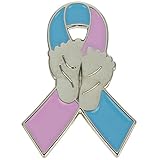 12 Infant Loss Awareness Ribbon with Baby Footprints Pins (Pack of 12)