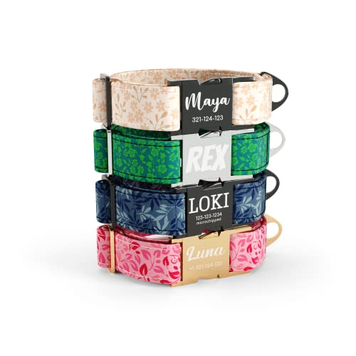 Beirui Hundehalsband Mit Blumen-Applikation – Personalisierbar, In 4 Größen (XS-L), Für Hündinnen, Waschbar, Mit D-Ring