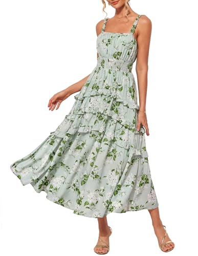 Image of GRACE KARIN Women's Floral Summer Wedding Guest Dresses 2025 Trendy Long Flowy Smocked Tiered Maxi Dress
