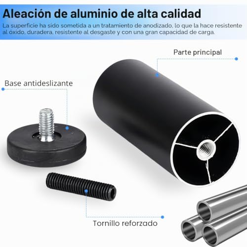 Patas de sofá en aleación de aluminio negro de 20 cm con base regulable 4