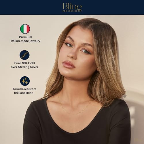 Bling For Your Buck 18K Gold over Sterling Silver .8mm Thin Italian Box Chain Necklace for Women and Men, Sizes 14" - 40"3