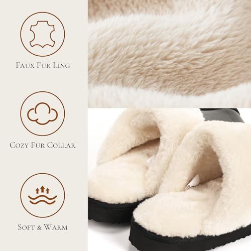Image of OOW Fuzzy Slippers for Women Cozy Faux Fur House Shoes Memory Foam Slippers | Winter, Warm Slippers, Indoor and Outdoor