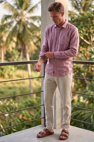 Image of Louis Philippe Men's Linen Blend Solid Shirt with Soft Handfeel & Naturally Antibacterial Finish - Holiday Wear