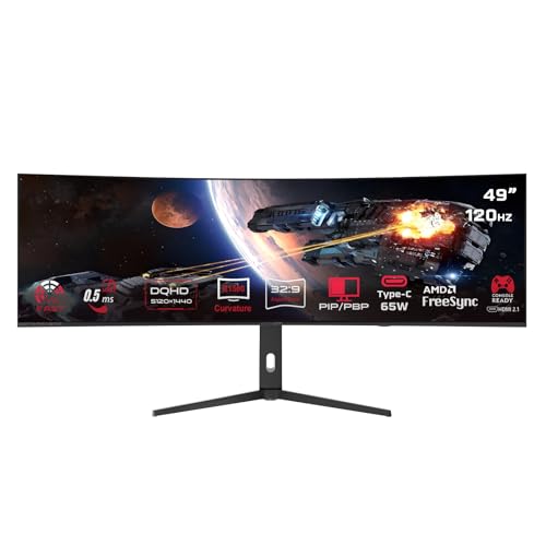 GAMEON GOC49DQHD120 Curved Gaming Monitor, 49" VA Display, DQHD Resolution, 120Hz Refresh Rate, 0.5ms (MPRT) Response Time, FreeSync, Adaptive Sync, Black | GOC49DQHD120