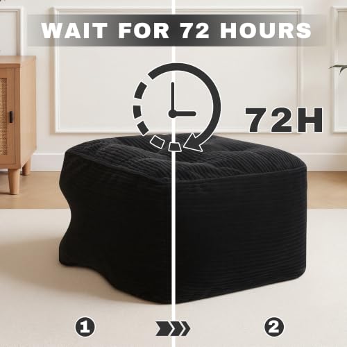 Image of Square Stuffed Pouf Ottoman, Corduroy Oversize Foot Rest,Black