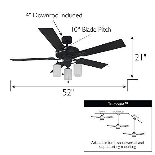 Image of Design House 157362-BLK Aubrey 52-Inch Traditional Indoor LED Light Kit Ceiling Fan with 5 Reversible Blades, Reverse Airflow, Matte Black