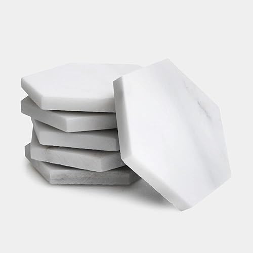 Miniatura 6 de Juego de 6 posavasos de mármol para bebidas, posavasos hexagonales de mármol blanco para bebidas, decoración de mármol, posavasos de mármol blanco