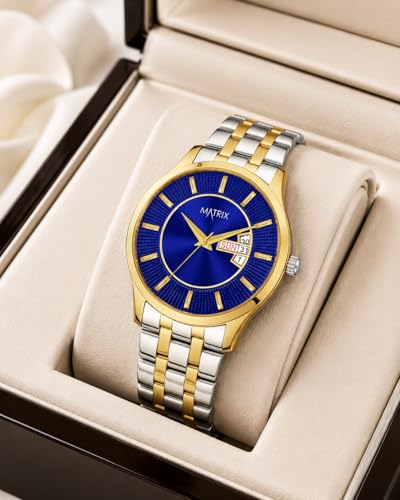 Image of Matrix Luxury Style Men's Analog Watch | Two Tone Chain Strap Watch with Day Date Feature | for Men & Boys
