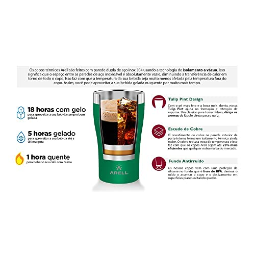 COPO TÉRMICO DE CERVEJA ARELL COM ISOLAMENTO VÁCUO TULIP 500ML FLUMINENSE 01