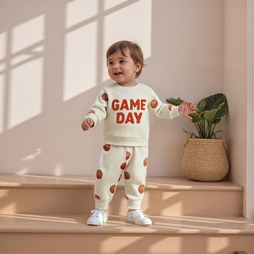 Image of Toddler Baby Boy Girl St Patricks Day Outfit Lucky Embroidery Waffle Long Sleeve Sweatshirt Pants Spring Clothes Set