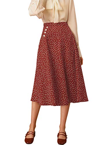 Allegra K Women's Valentine's Day Retro Polka Dots Elastic Waist Vintage A-Line Midi Skirt