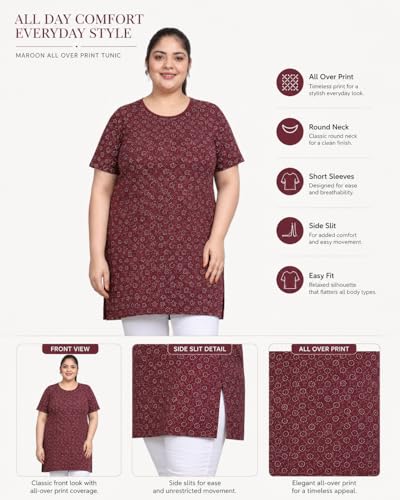 Image of In Love Women's All-Over Printed Cotton Plus Size Longline T-Shirt with Pockets