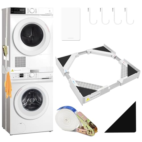 Kqpoinw Kit de Unión Universal para Lavadoras y Secadoras, Kit Apilado Universal con Cuerda de Trinquete, Accesorios para Lavadora y Secadora, Ajustable Soporte de Conexión 44,5-70 cm para Lavadoras