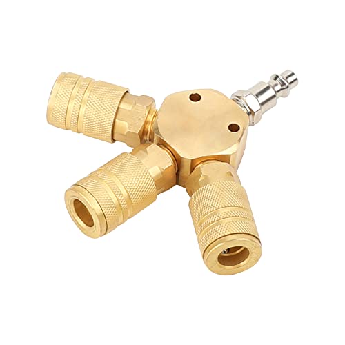 Hynade 3-Way Air Manifold, Flat Hex Manifold 1/4 Inch Npt Air Couplers And Quick Connect Plug, Air Compressor Brass Pneumatic Air Plug Kit(4 Way Out) #TOP3