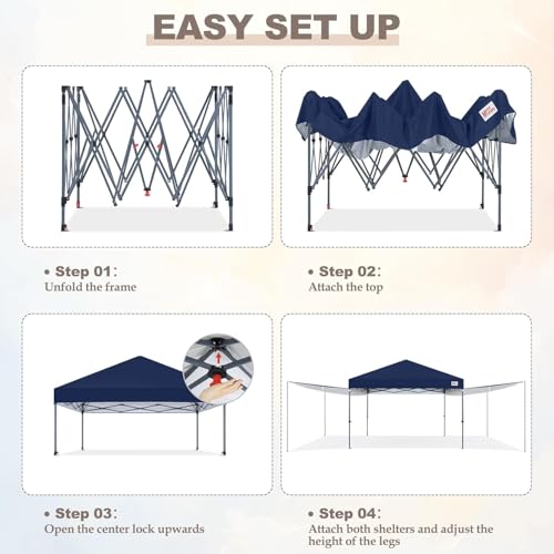 Image of MASTERCANOPY 10x10 Pop Up Canopy Tent with 2 Shelters，230 Sq ft Navy Blue