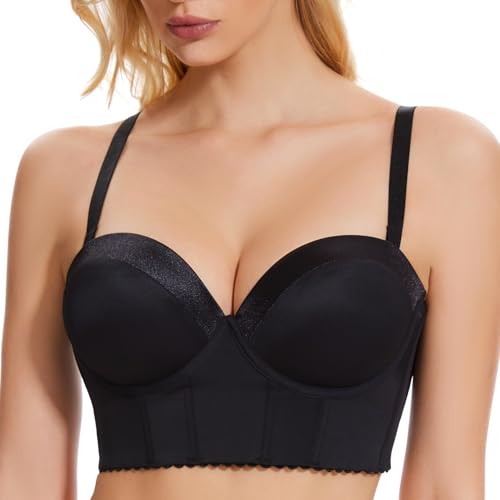 Image of SEA BBOT Women Anti-Slip Strapless Bra Longline Padded Push Up Bra