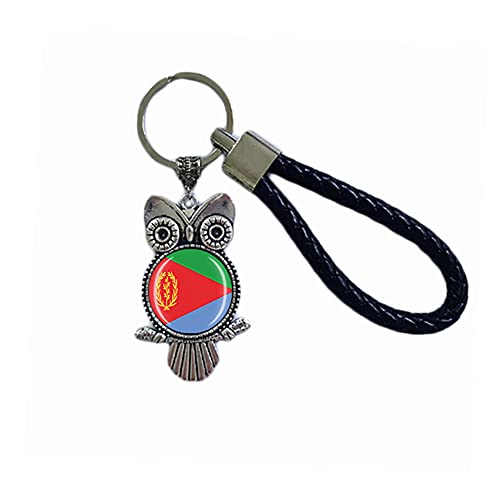 Porte-clés drapeau Érythrée souvenir cadeau porte-clés hibou pendentif porte-clés pour homme femme, Érythrée, 18 CM (7.09')